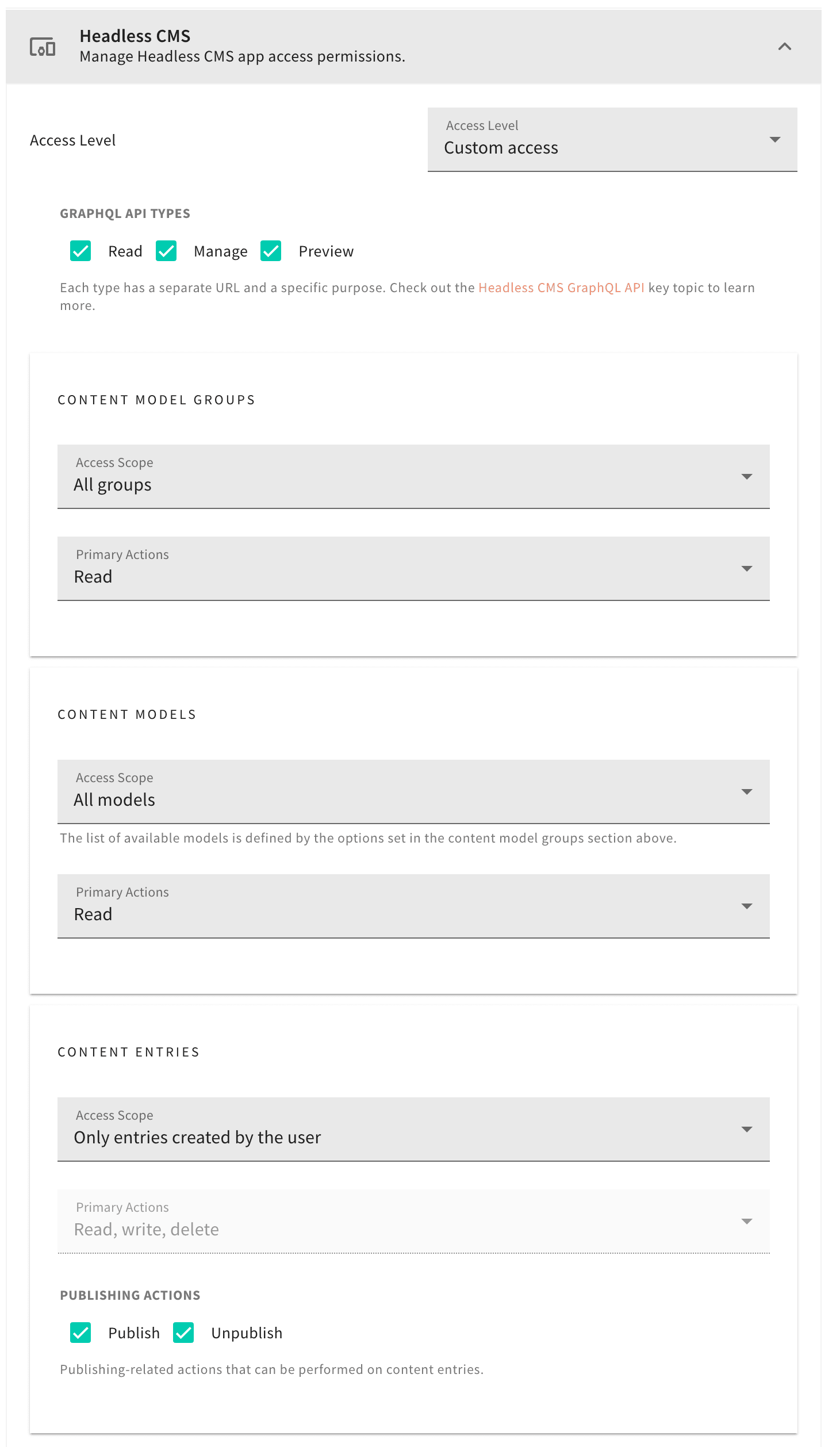 Headless CMS permissions