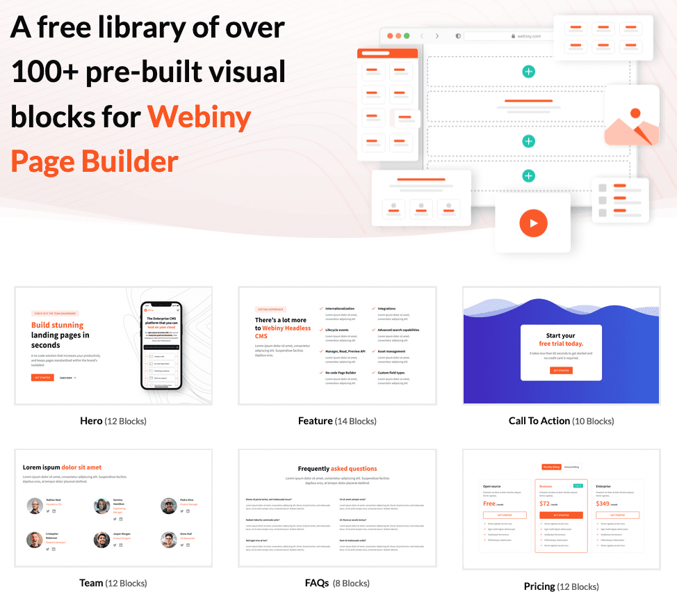 Pre-built visual blocks for Webiny Page Builder