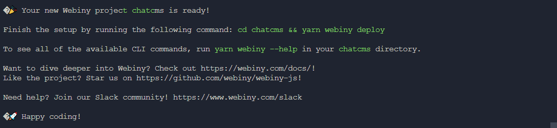 Webiny project created successfully 