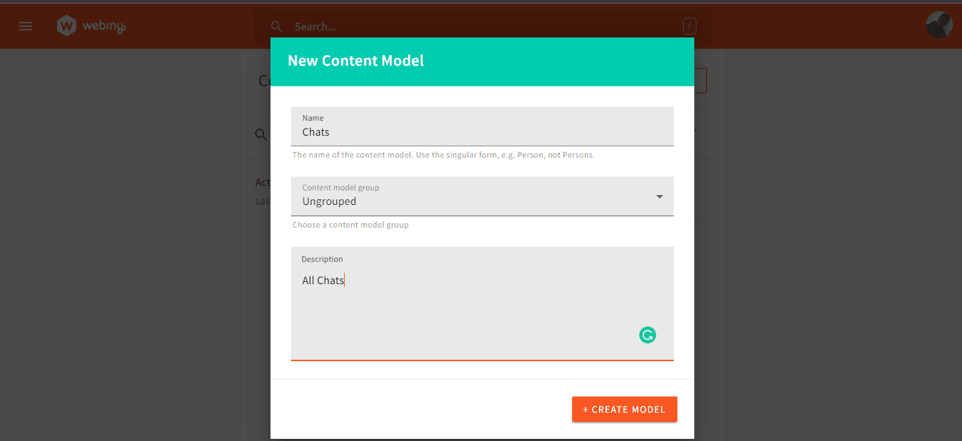 Setting up the Chats content model