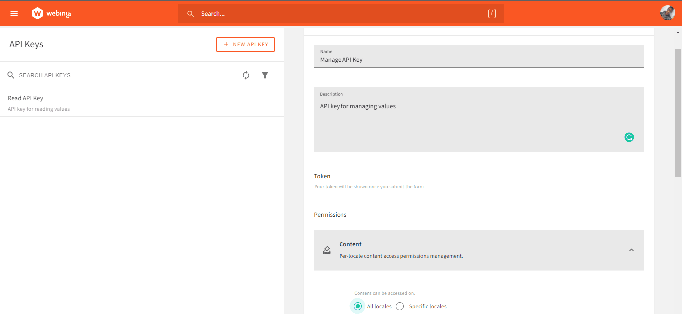 Setting up the manage API key