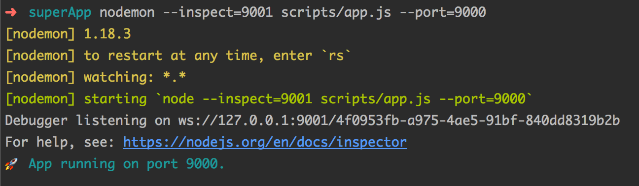 App running on the selected port