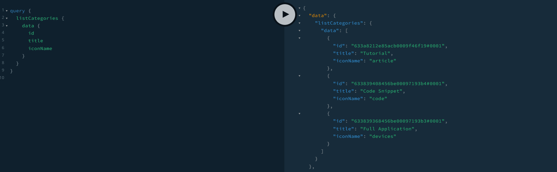 Webiny API Playground - query test and result