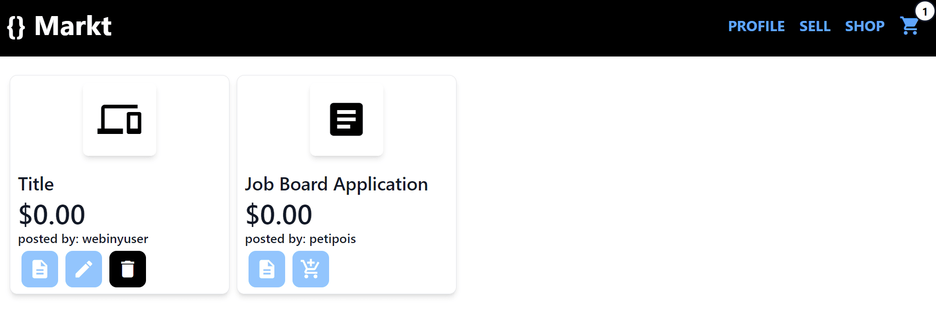 shop page with the ability to manage a product.