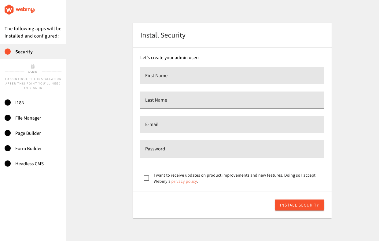 Screenshot of the admin panel when you create a new project