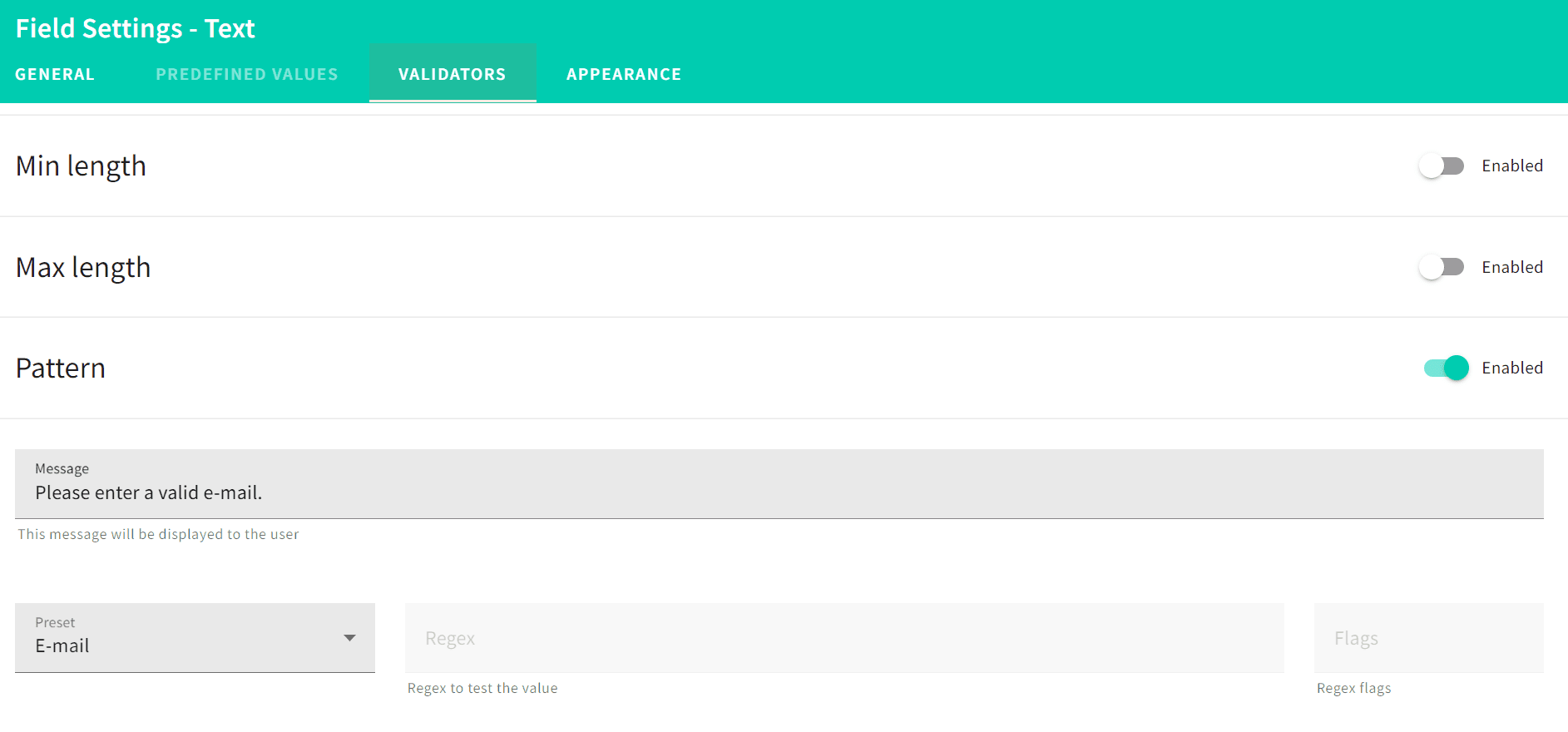 Pattern validator UI