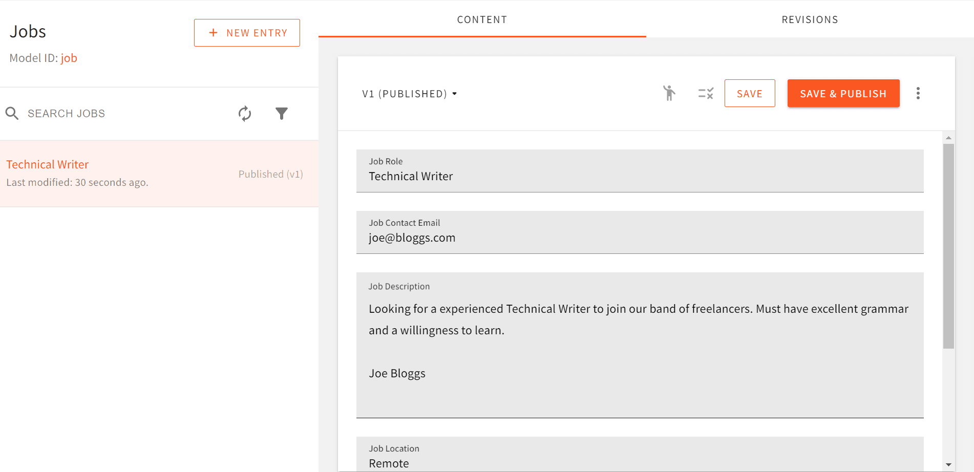 Adding an entry into the CMS