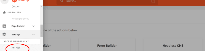API Keys area in the admin panel UI