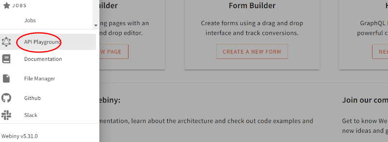 API Playground navigation item