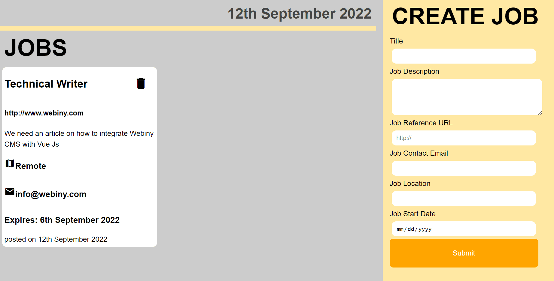 Jobs board UI in the browser