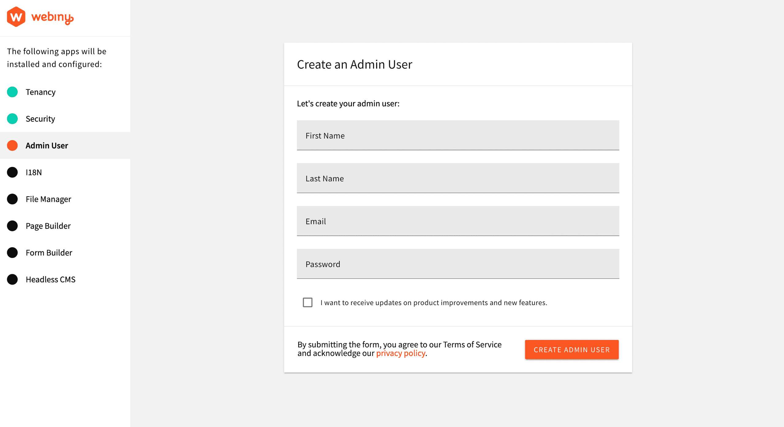 Creating an admin user