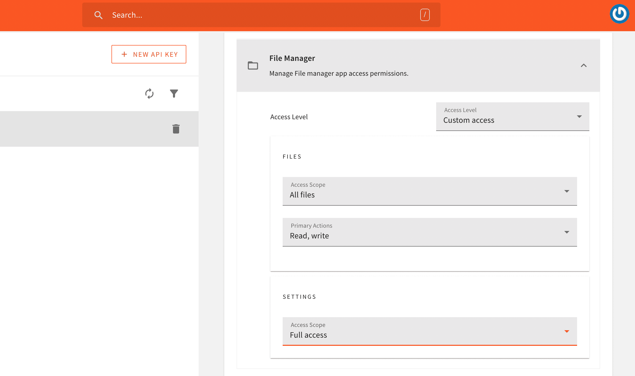 File Manager API config