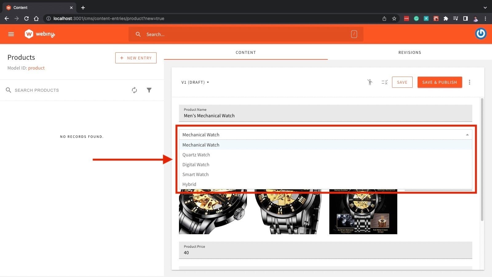 The rendered dropdown field
