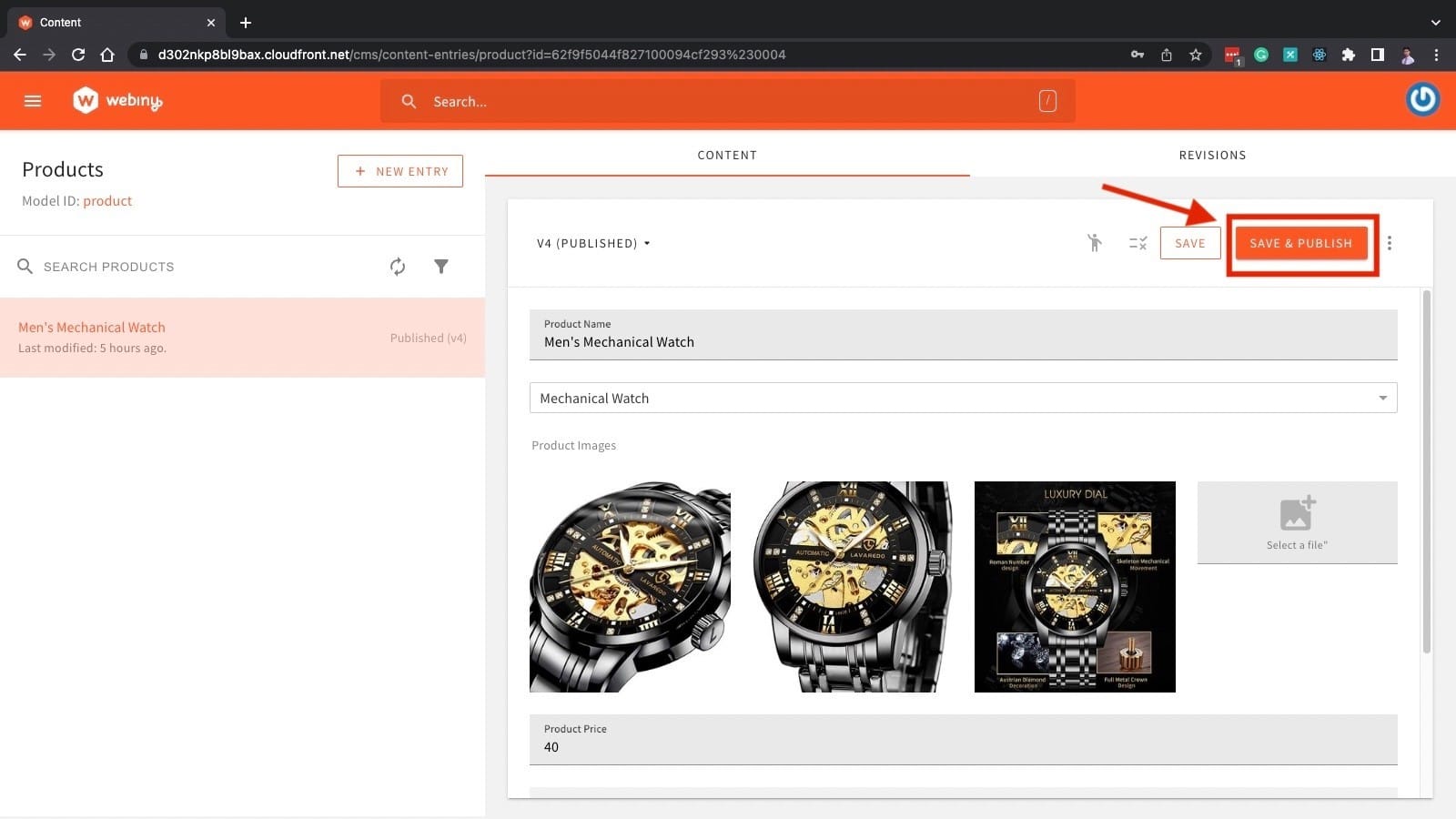 Save and publish content