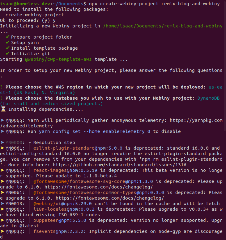 Installation script running in the terminal