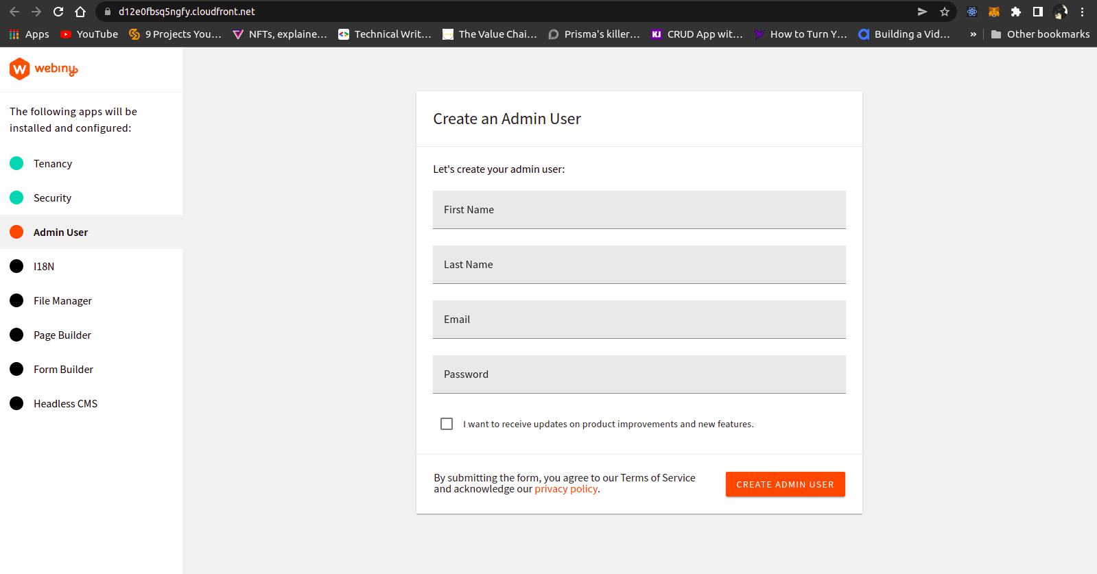 Webiny welcome screen