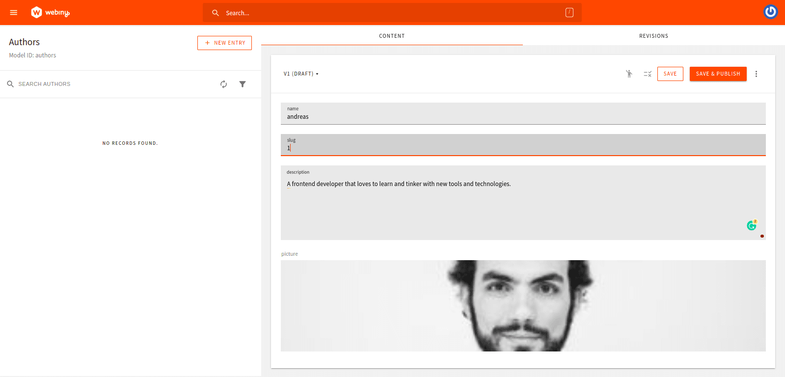 Editing a post on Webiny CMS Interface