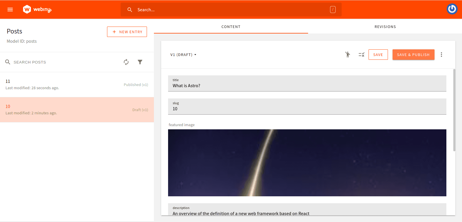 Editing a post on Webiny CMS Interface