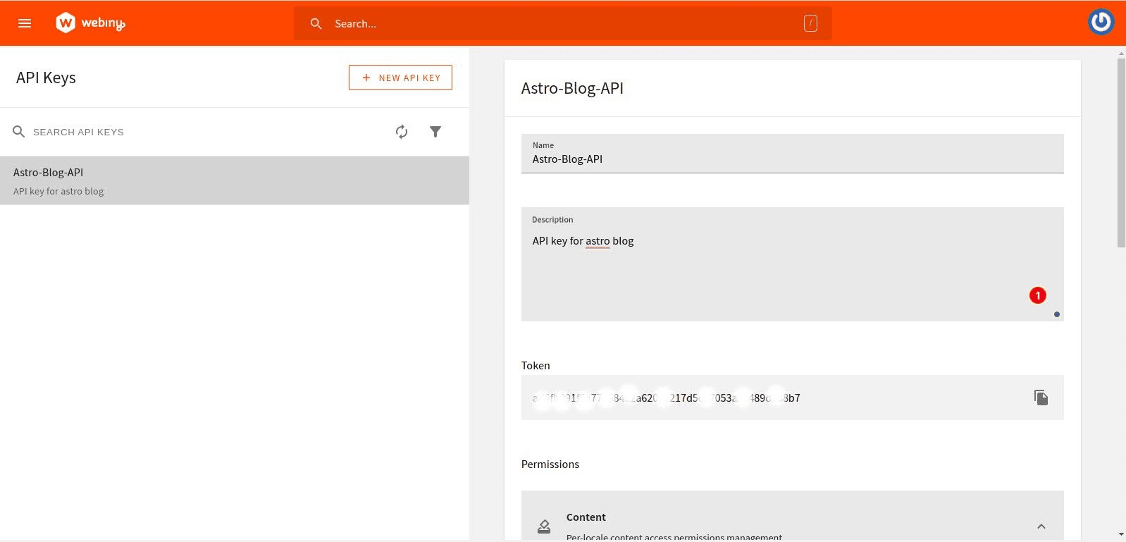 Webiny API key generated