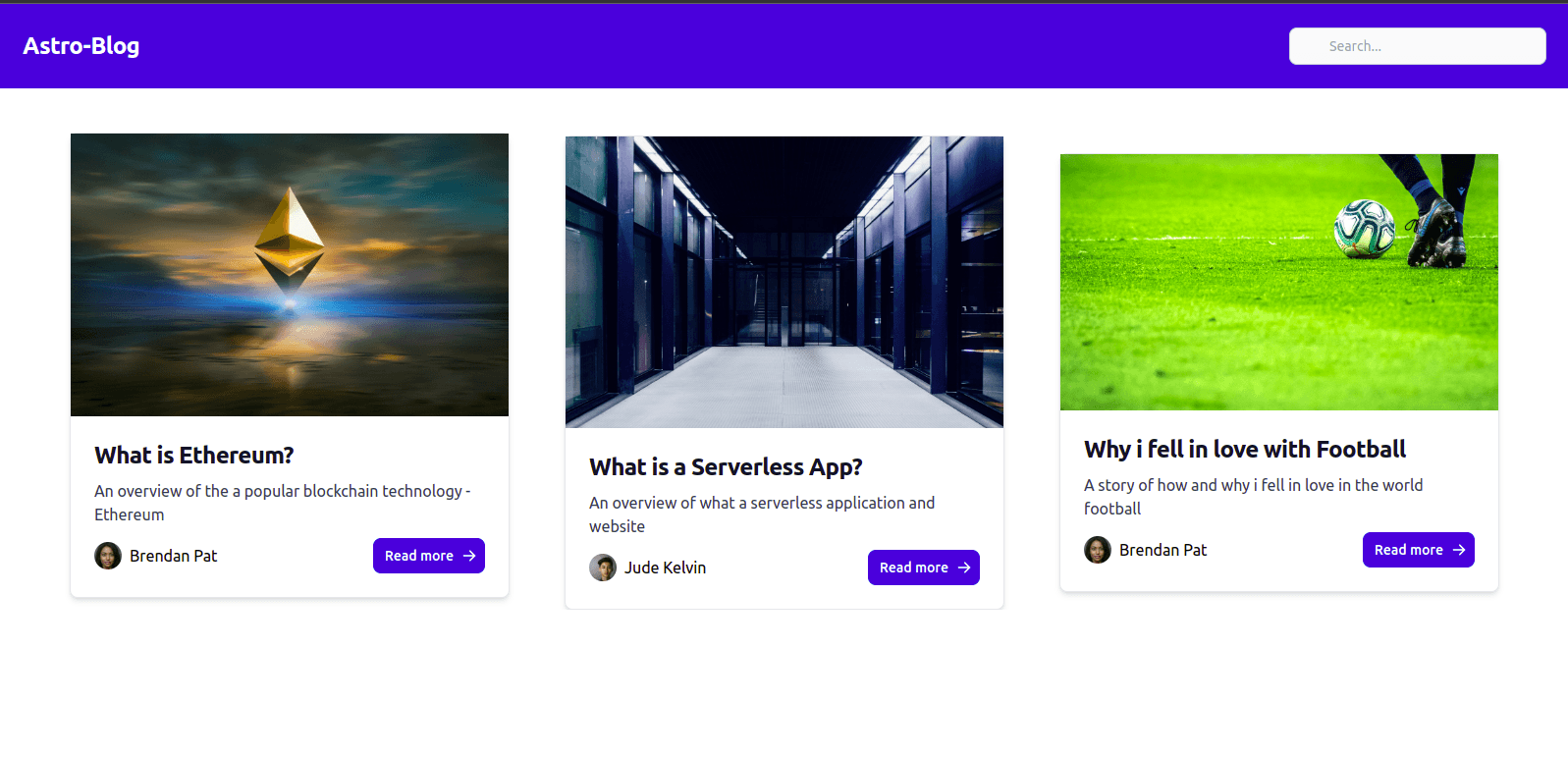 The blog UI with data fetched from Webiny