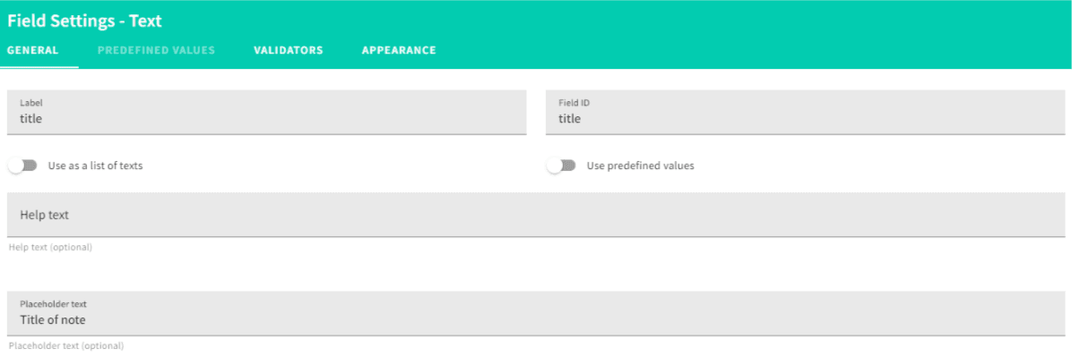 Fill out the field settings dialog