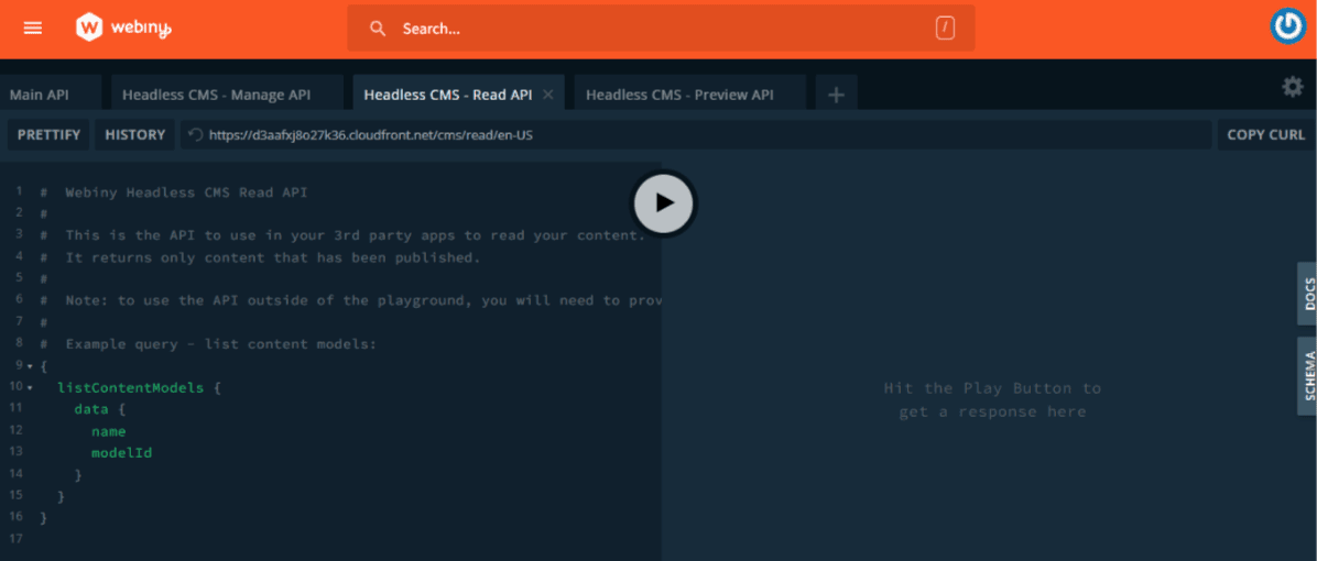 The API playground interface