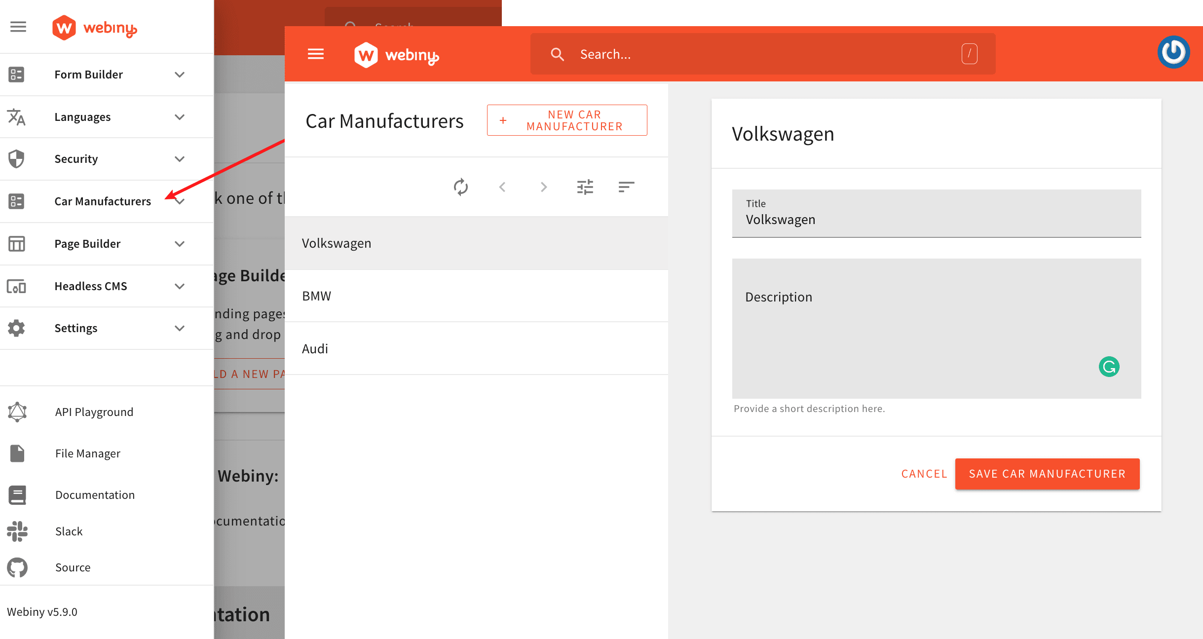 New Car Manufacturer Admin Area Module