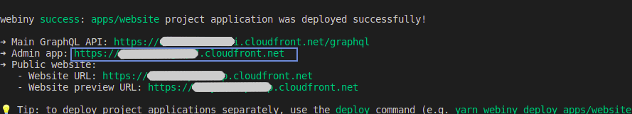 Output of the "yarn webiny info" command