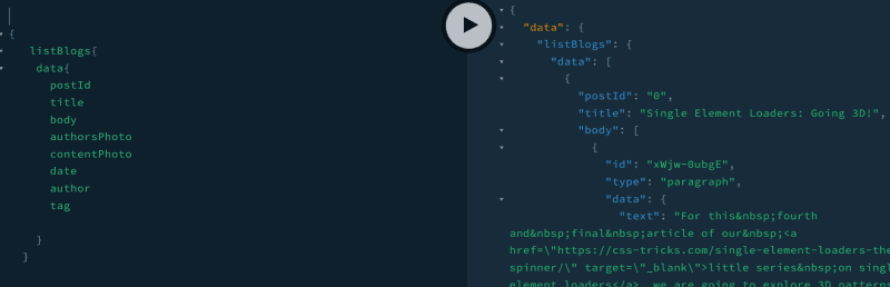 Data JSON response in the API playground