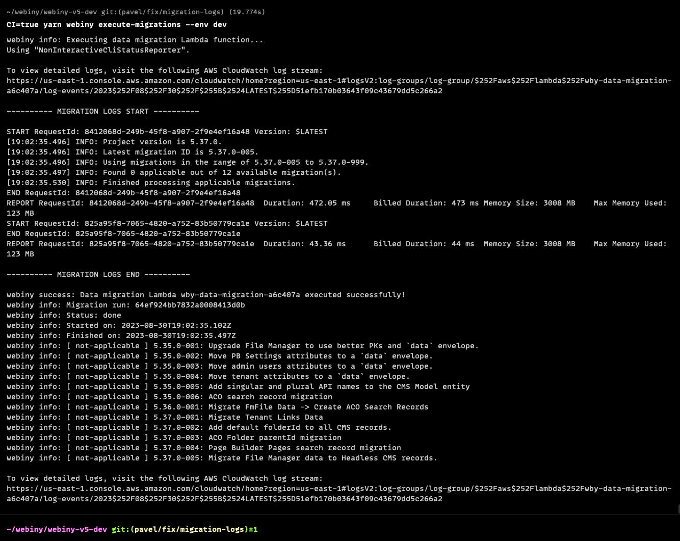 Migration Logs Printed to the CLI