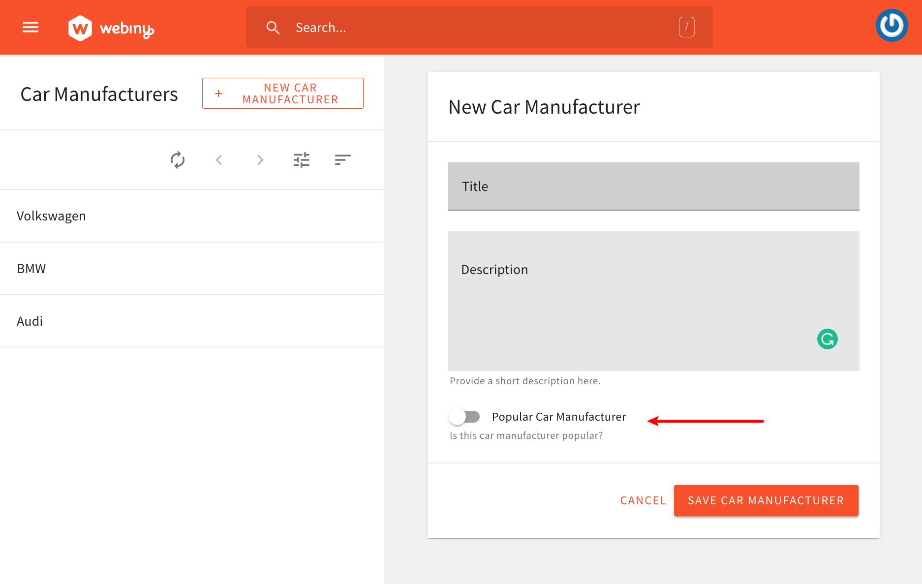 Updated Car Manufacturers Form