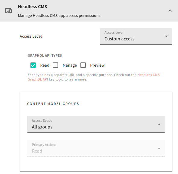 Headless CMS - permission selector UI