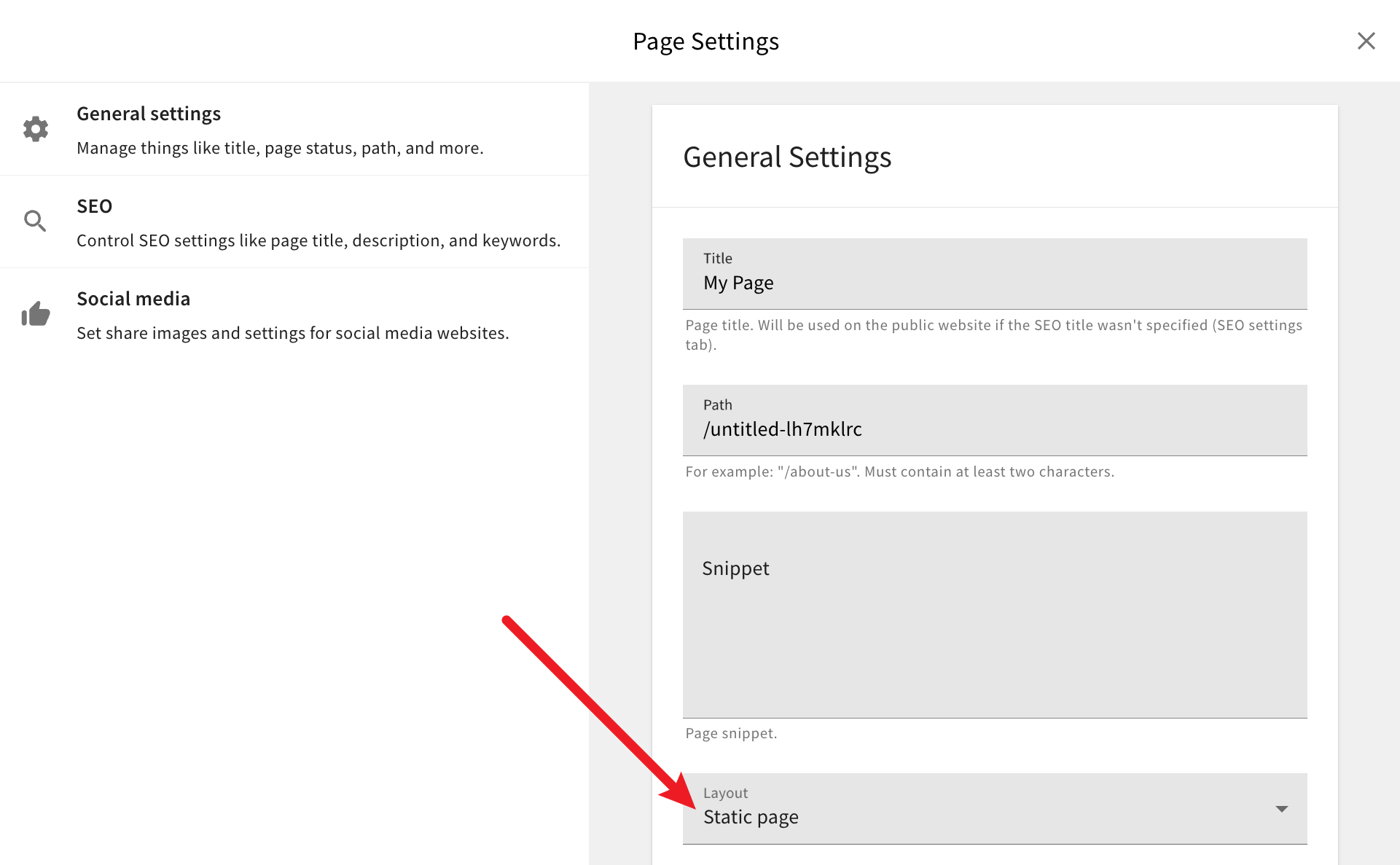 Selecting Page Layout via Page Settings