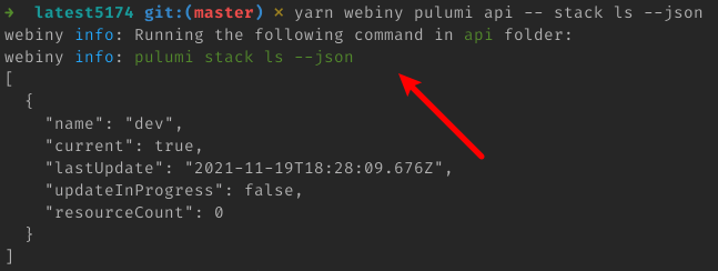 Inappropriate output of the webiny pulumi command.