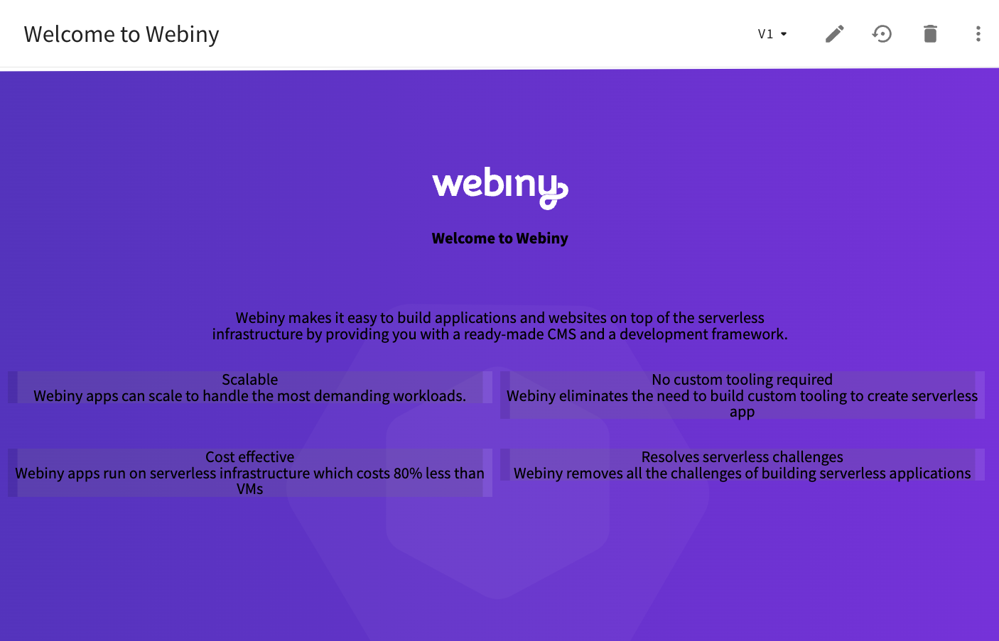 Welcome To Webiny Page - After the Performed Migration Steps