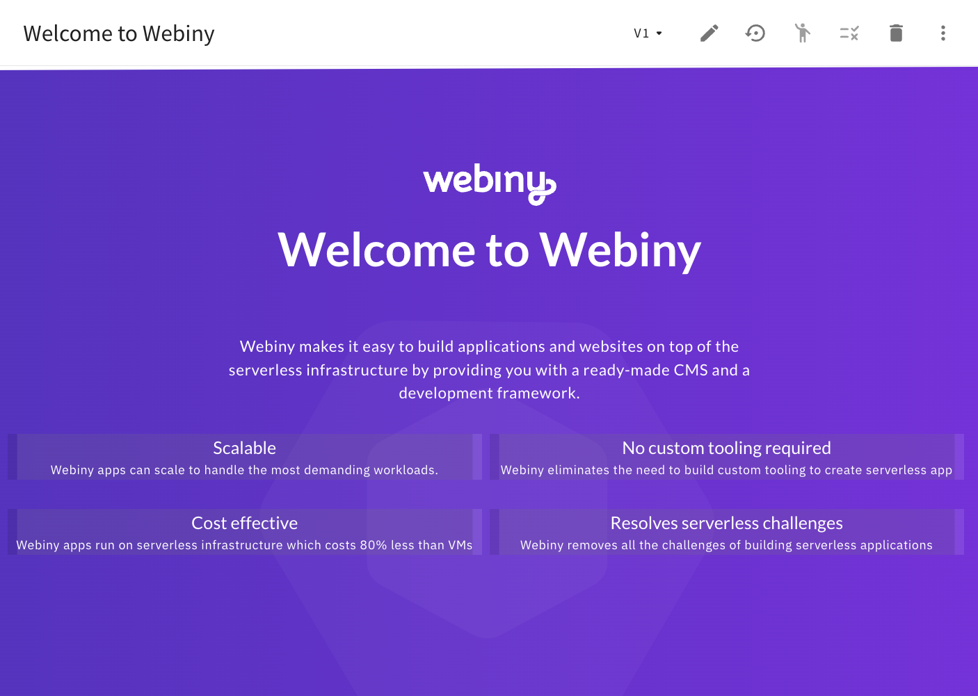 Welcome To Webiny Page - After the Performed Theme Adjustments