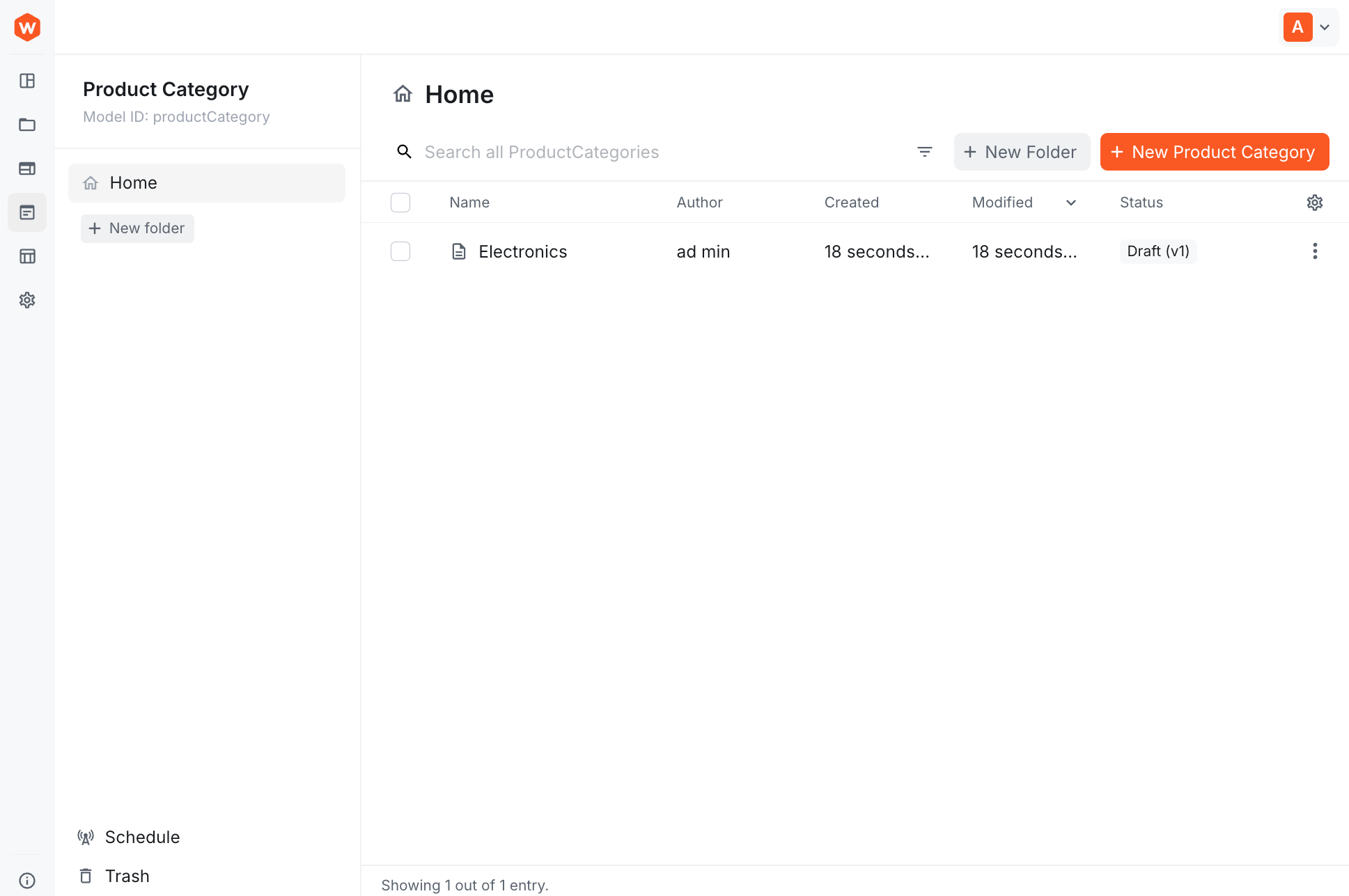 Electronics category in the list view